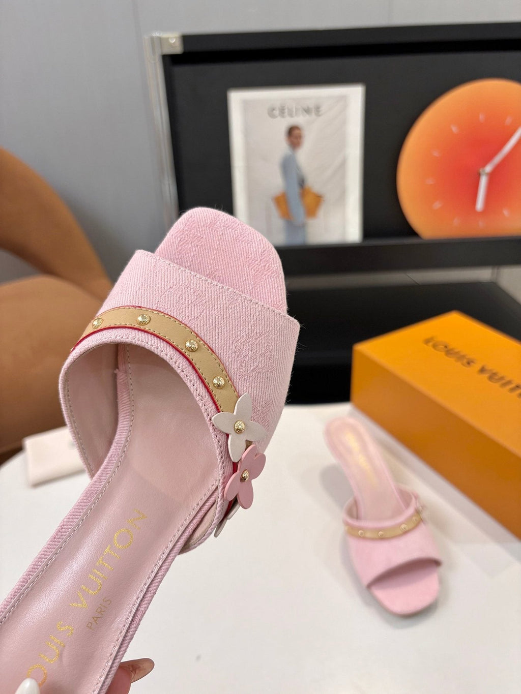 Pink Floral Slingback Heeled Sandals