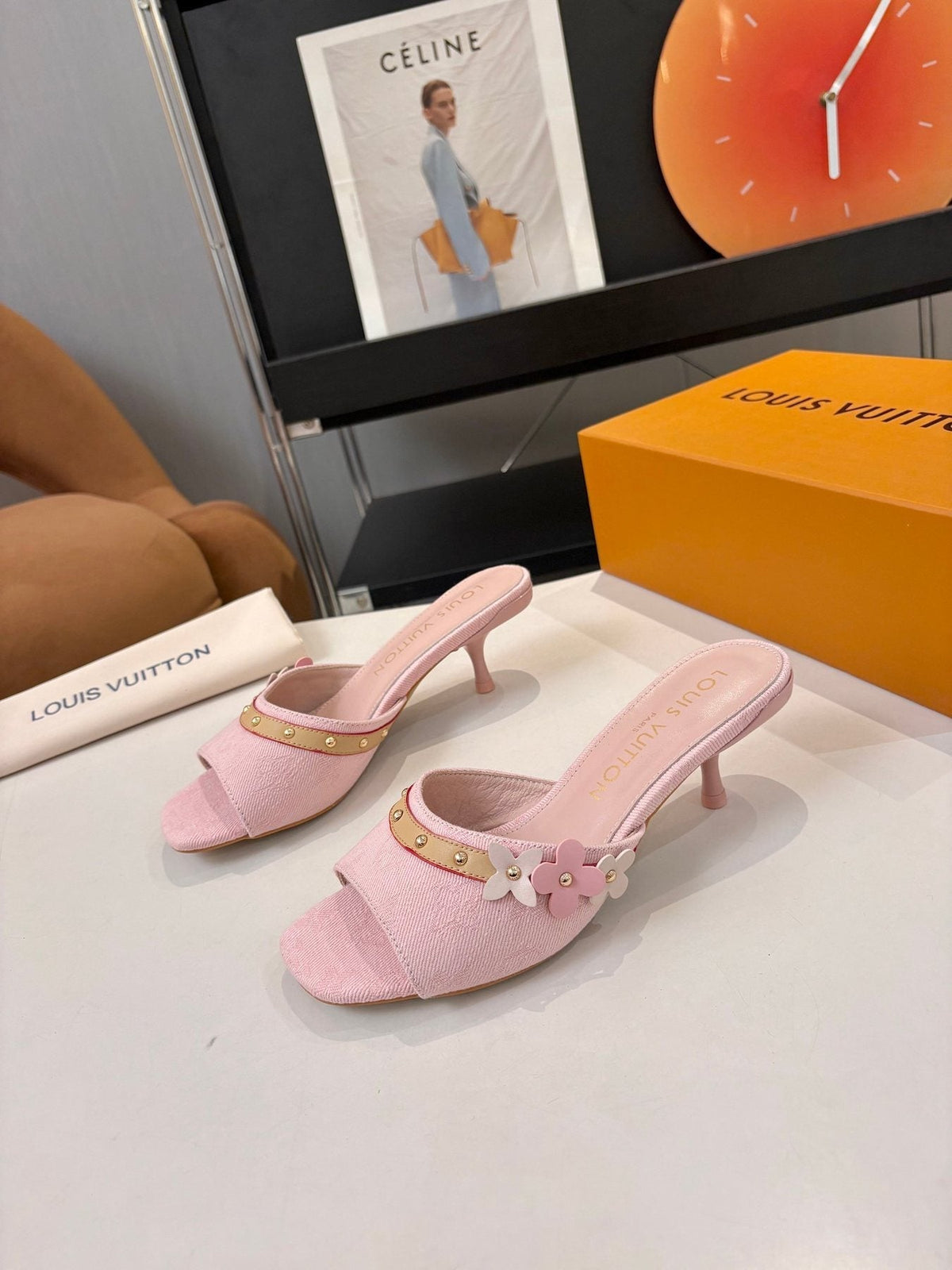 Pink Floral Slingback Heeled Sandals