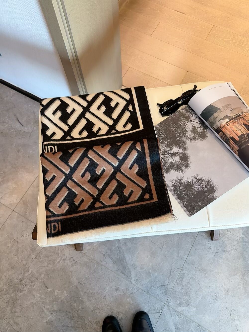 Fendi Geometric Monogram Fringe Scarf
