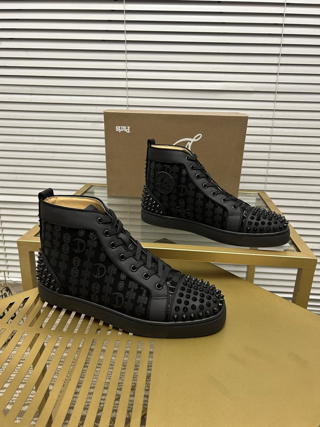 Christian Louboutin Black Studded High-Top Sneakers