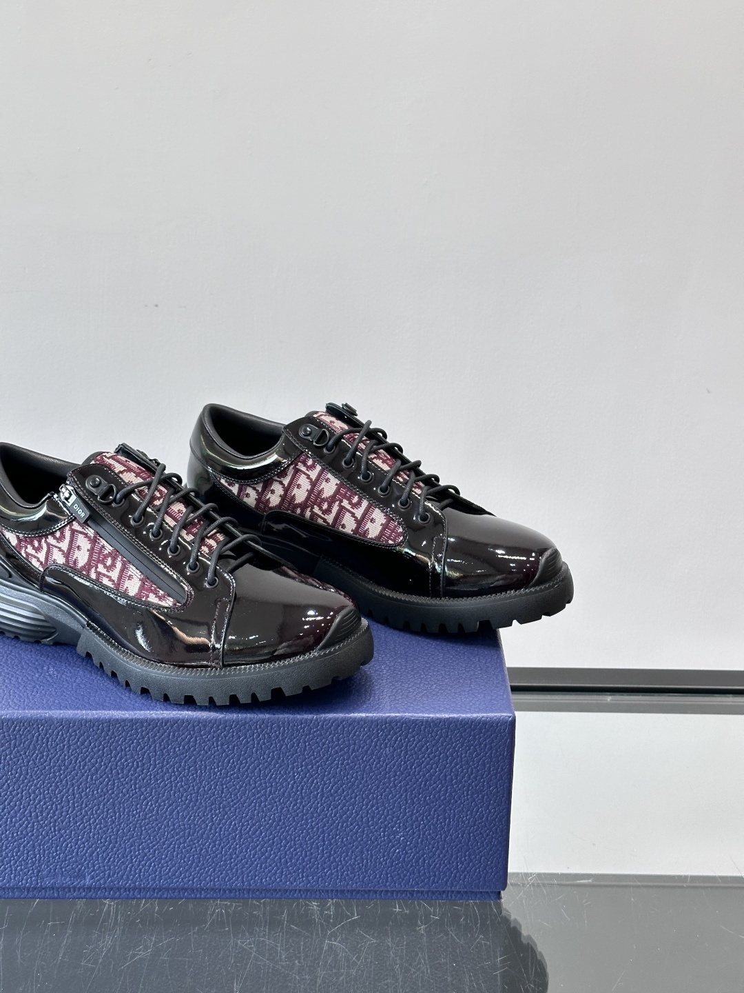 Dior Black Burgundy Patterned Derby Shoes