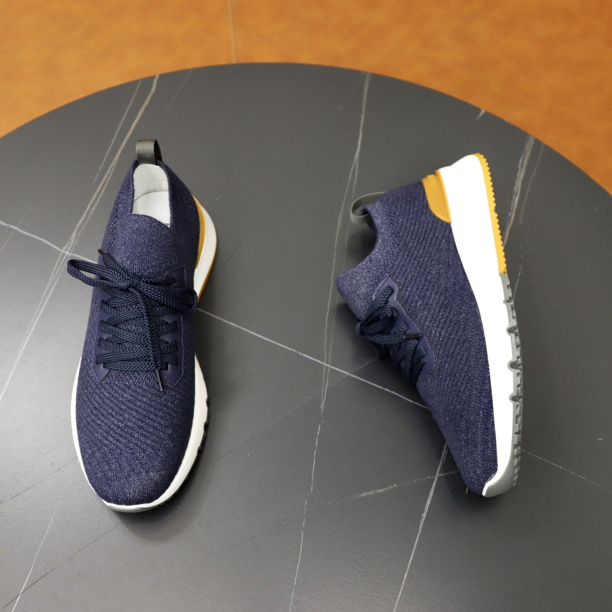 Brunello Cucinelli Men's Navy Textured Sneakers