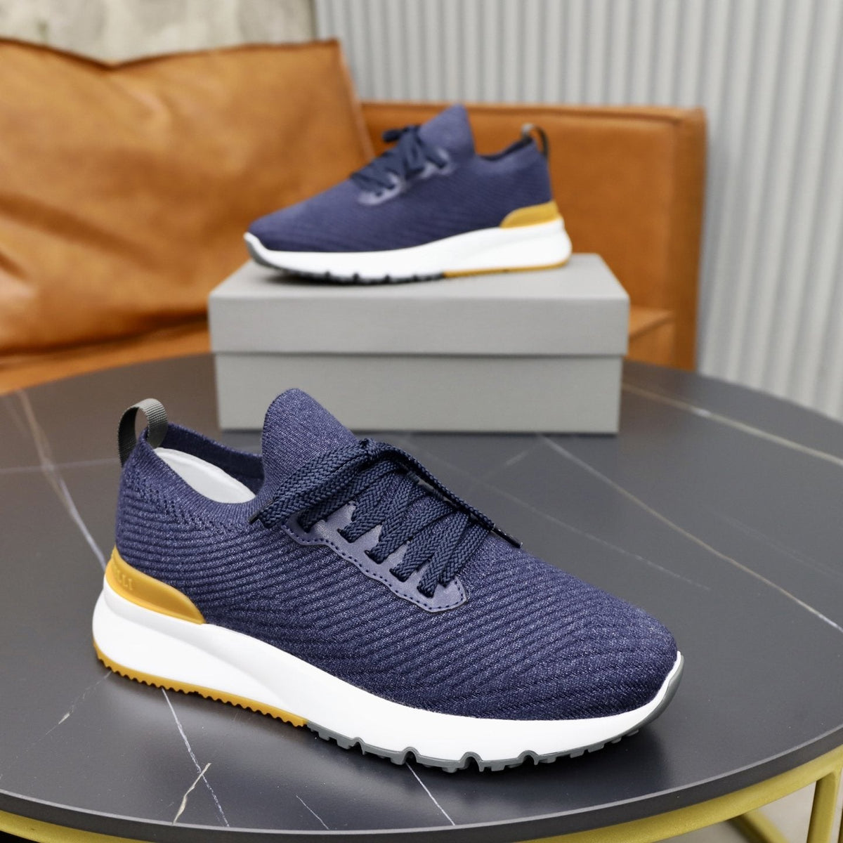 Brunello Cucinelli Men's Navy Textured Sneakers