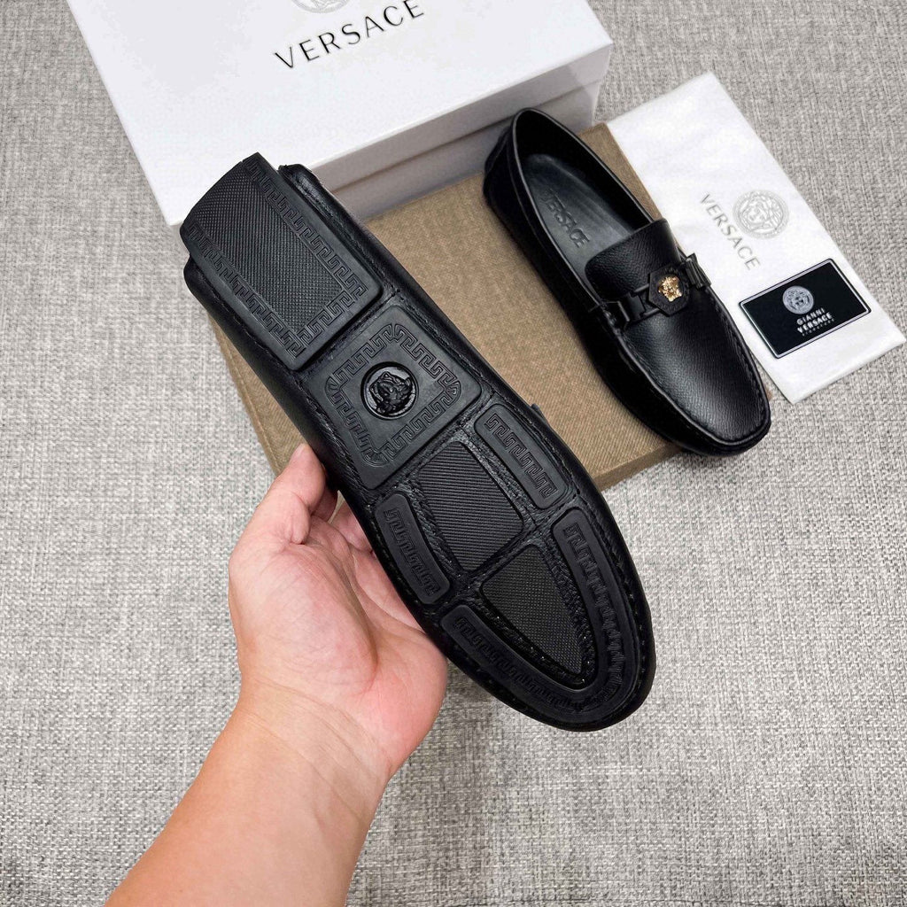 Versace Men's Black Medallion Loafers - Leather Lining