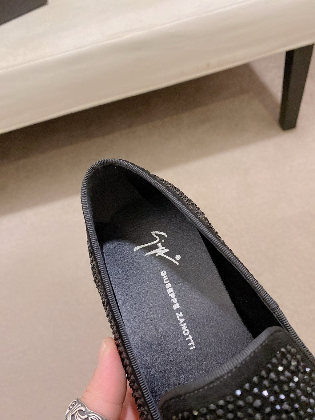 Giuseppe Zanotti Men's Black Rhinestone Loafers
