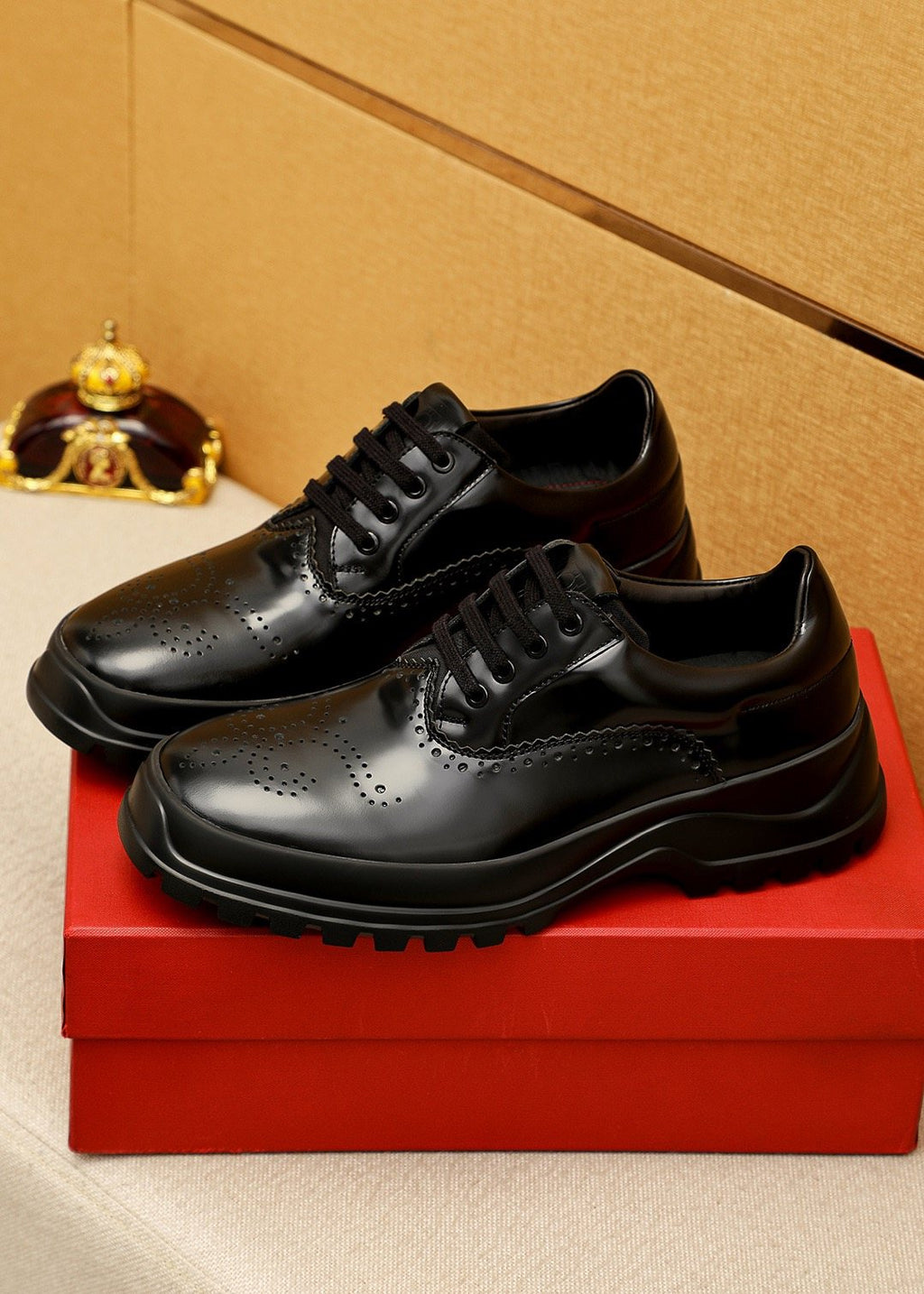 Ferragamo Black Perforated Lace-Up Shoes - Lug Sole