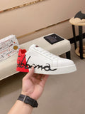 Dolce & Gabbana Men's Graphic Heel Low-Top Sneakers - White, Red & Black