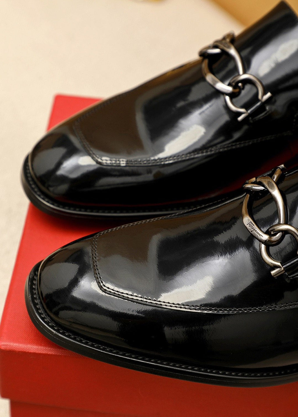 Ferragamo Black Patent Bit Loafers