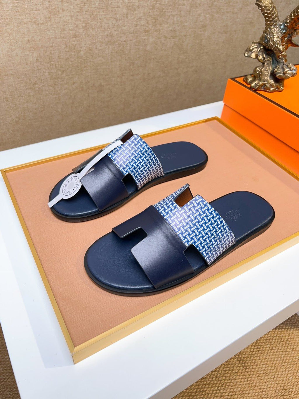 Hermès Blue Patterned H Slide Sandals