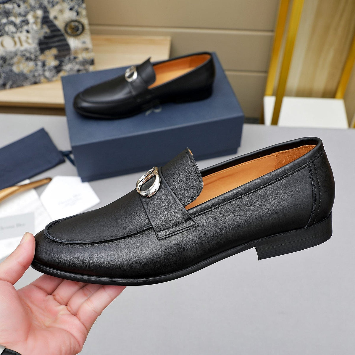Dior Black Metal-Buckle Loafers