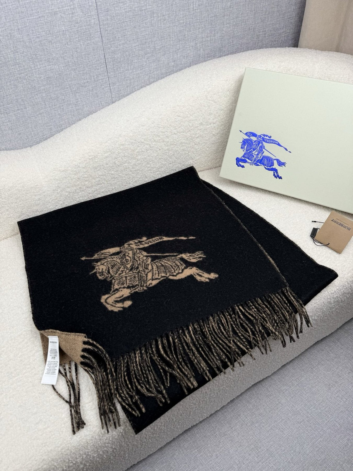 Burberry Reversible Fringed Equestrian Scarf