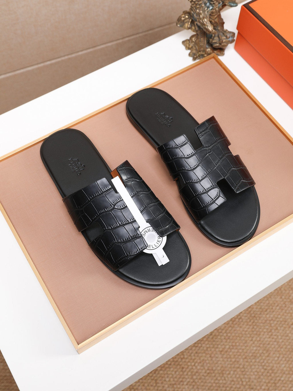 Hermes Textured H Slide Sandals