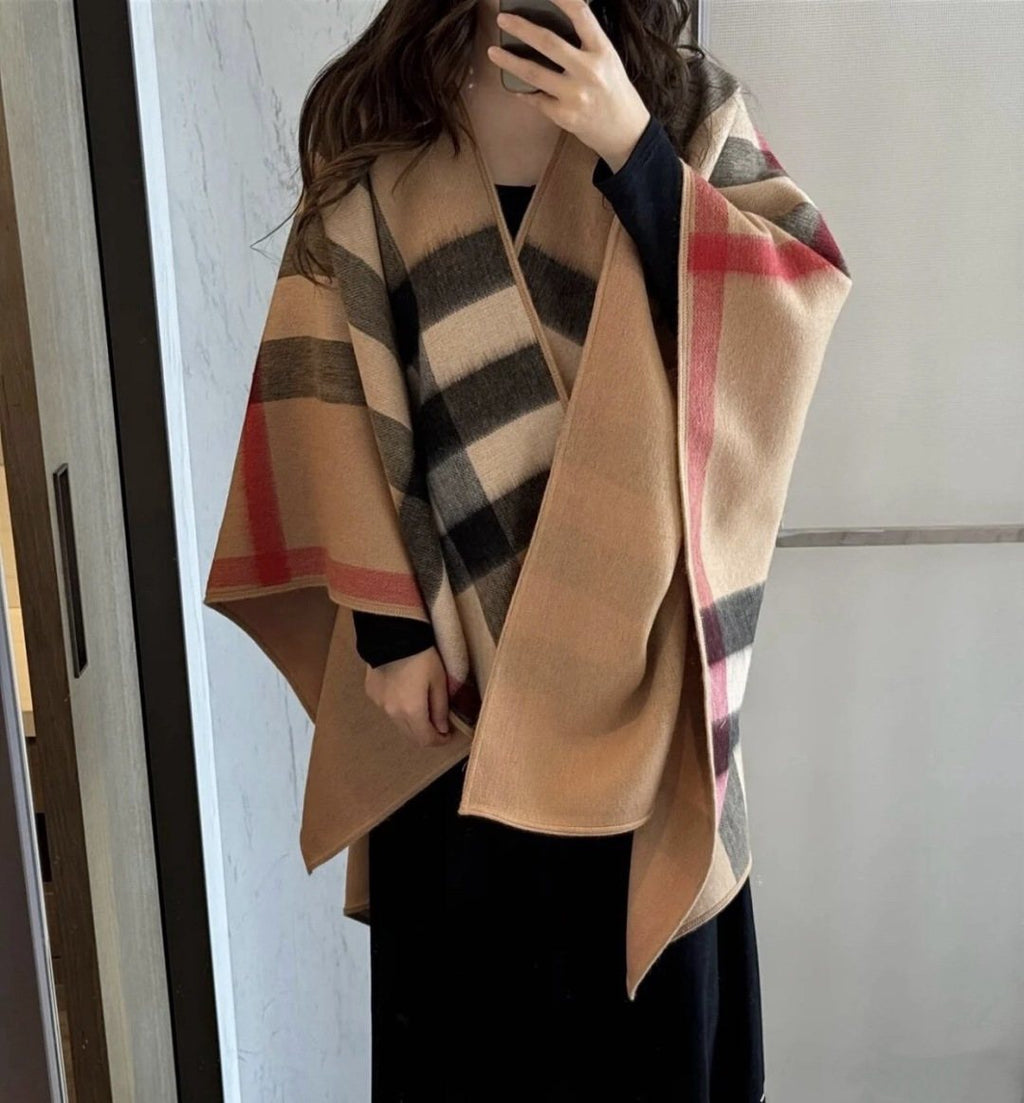 Burberry Reversible Plaid Cape Wrap