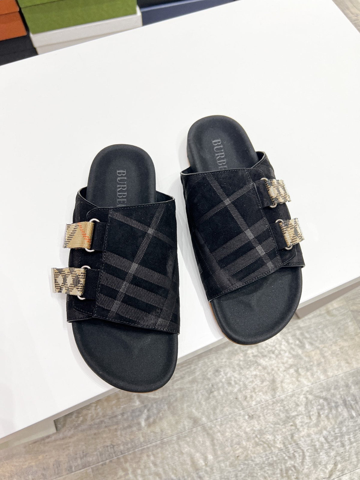 Burberry Men's Check Buckle Slide Sandals