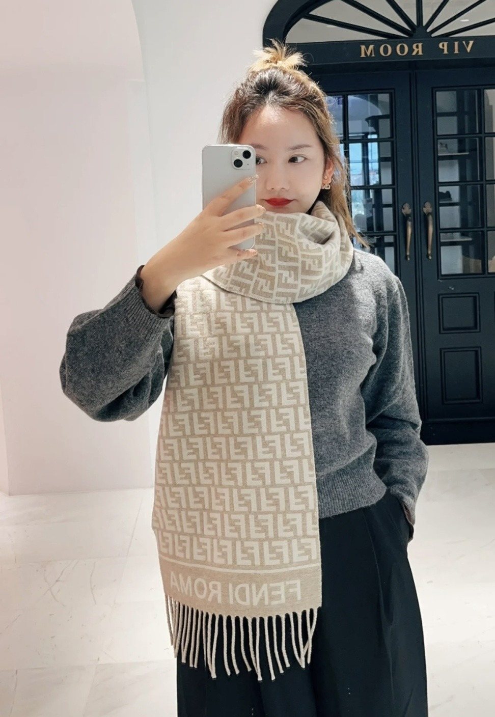 Fendi FF-Pattern Fringed Scarf
