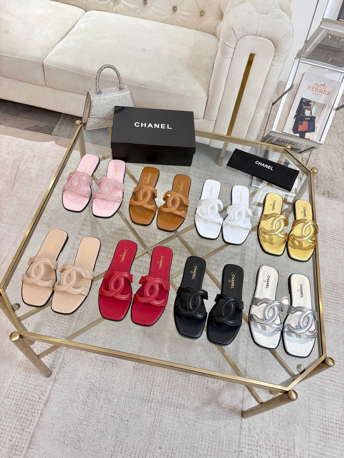 Chanel Embossed Logo Slide Sandals