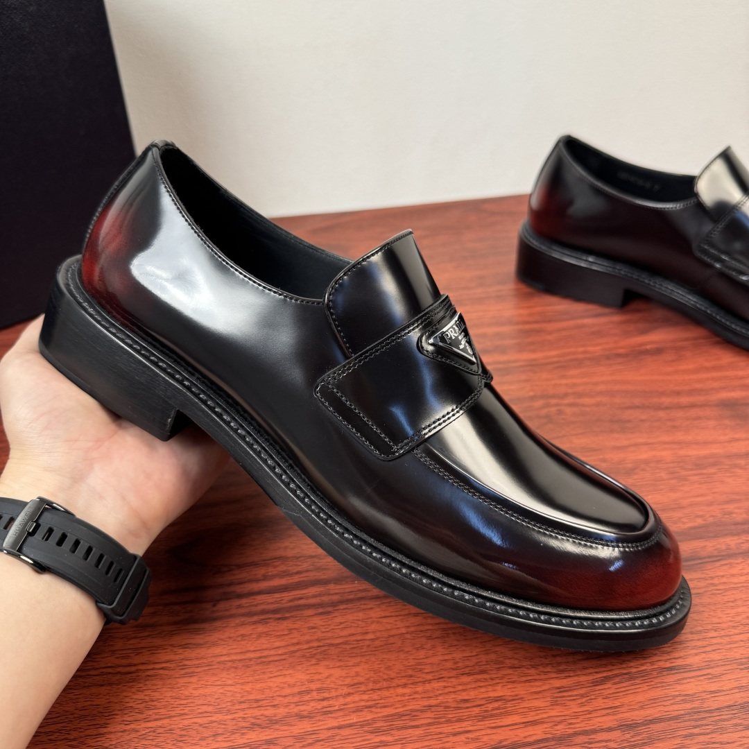 Prada Men's Red-Toe Leather Loafers