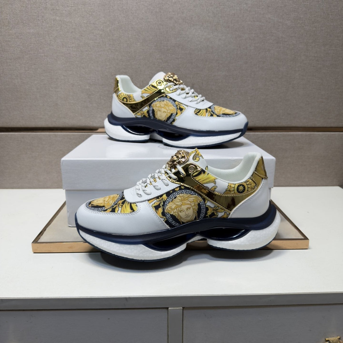 Versace Men's Gold-Panel Low-Top Sneakers