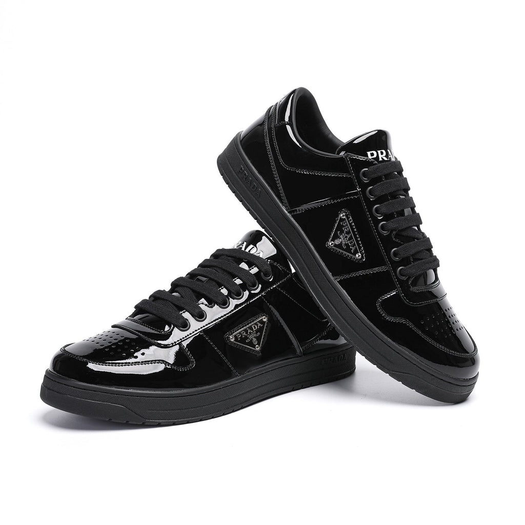 Prada Men's Triangle Plaque Low-Top Sneakers - Perforated Toe Box