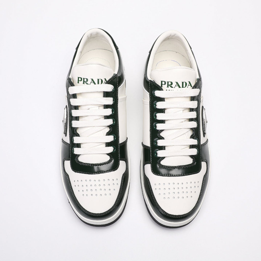 Prada Men's Triangle Plaque Low-Top Sneakers - Perforated Toe Box