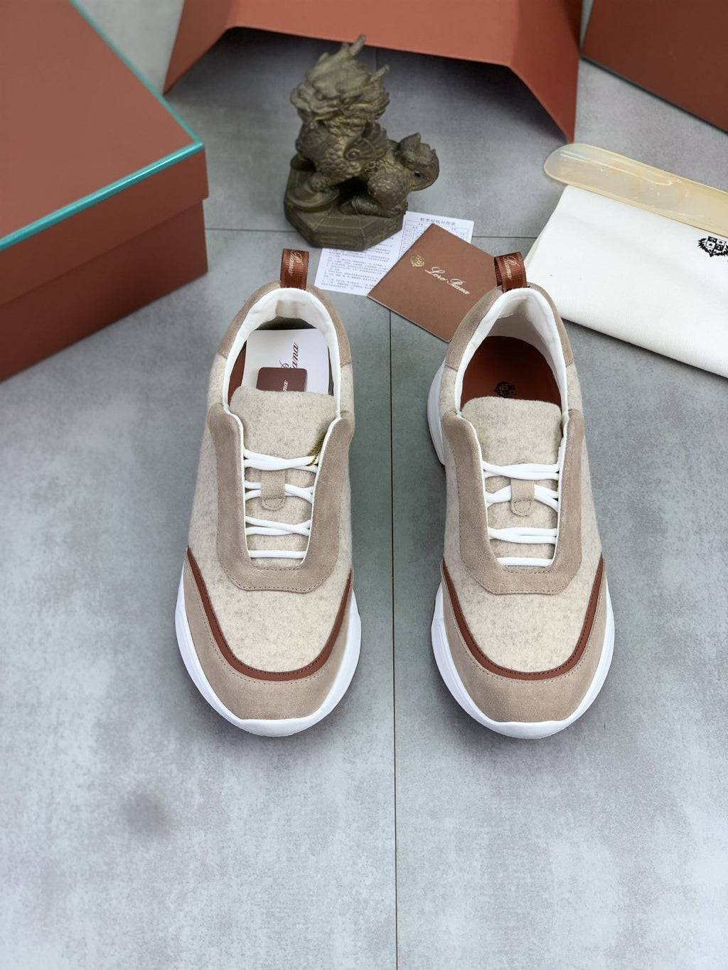 Loro Piana Contrast-Trim Lace-Up Sneakers