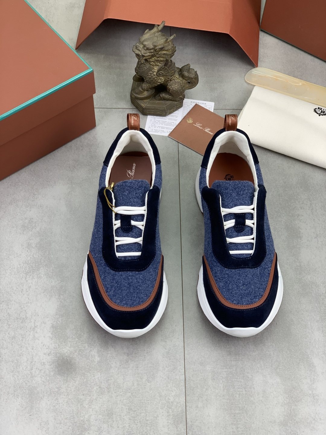 Loro Piana Contrast-Trim Lace-Up Sneakers