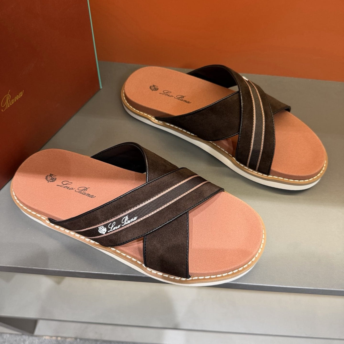 Loro Piana Men's Crisscross Slide Sandals - Cross Straps