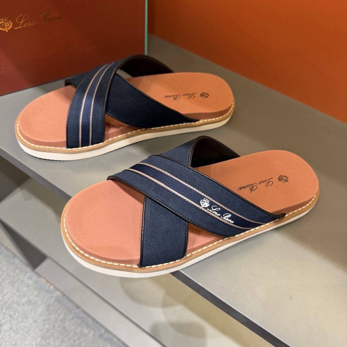 Loro Piana Men's Crisscross Slide Sandals - Cross Straps