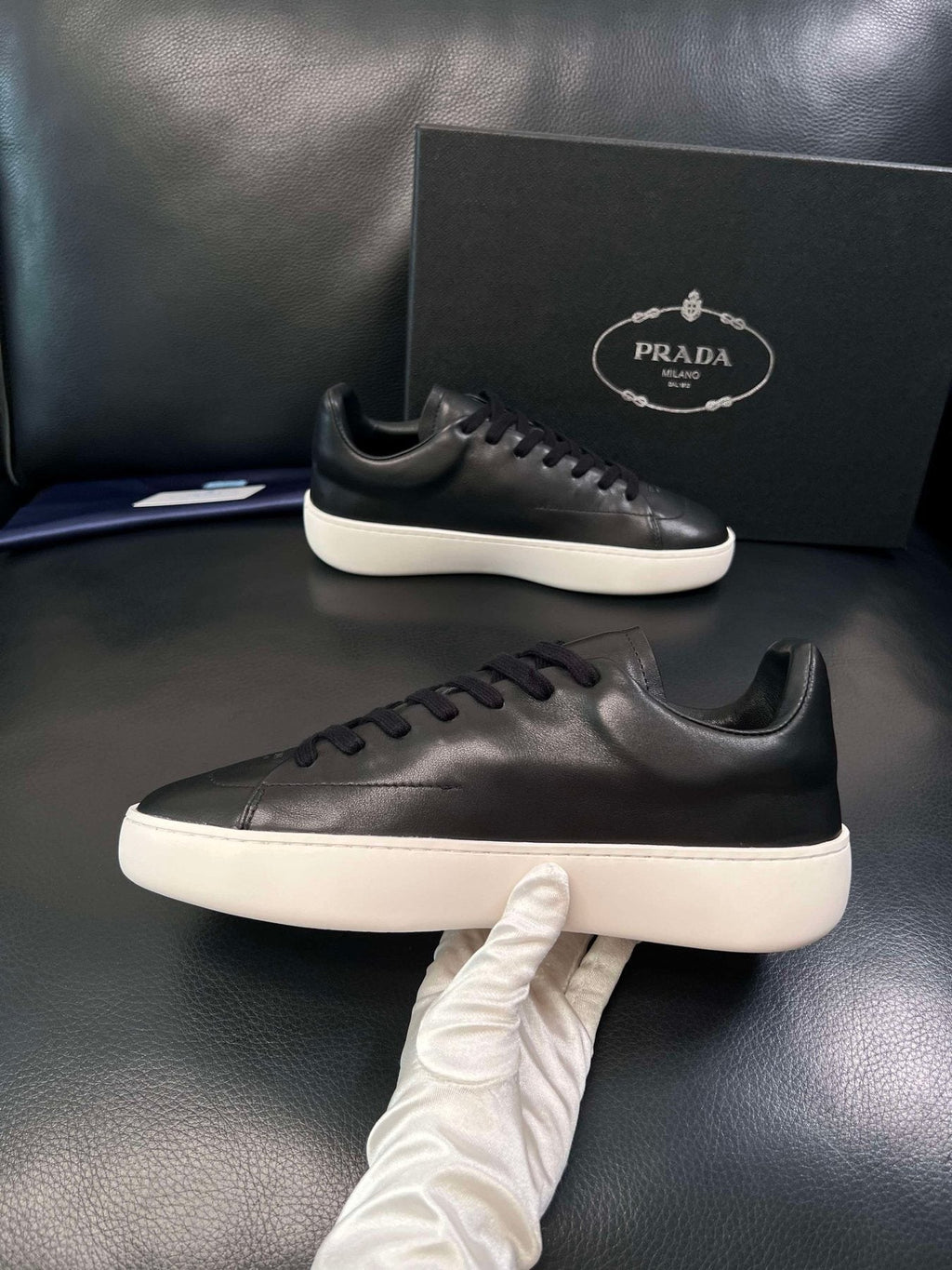Prada Low-Top Leather Sneakers