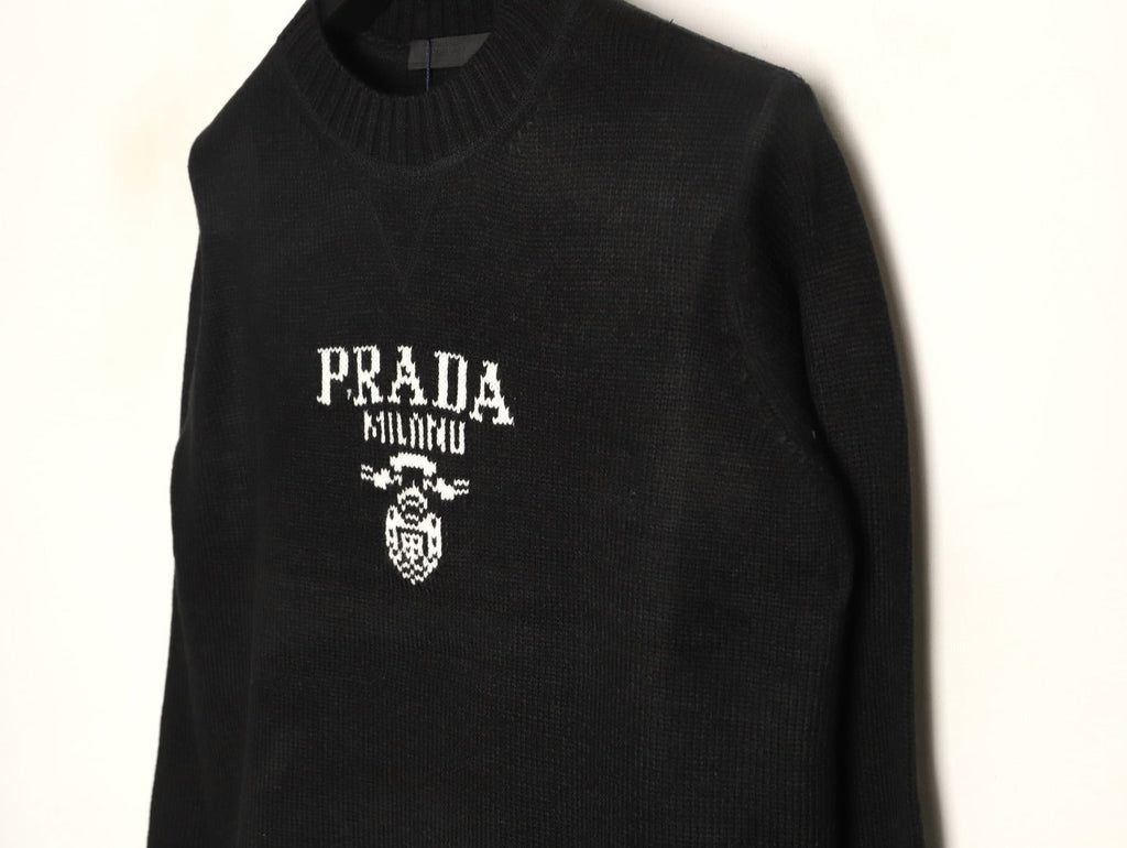 Prada Milano Logo Crewneck Knit Sweater - Black